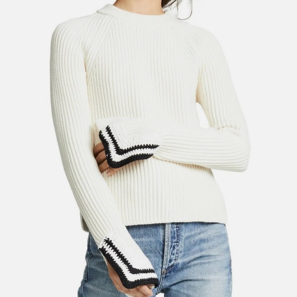 Helmut Lang Cream Ribbed Sweater with Black Accents